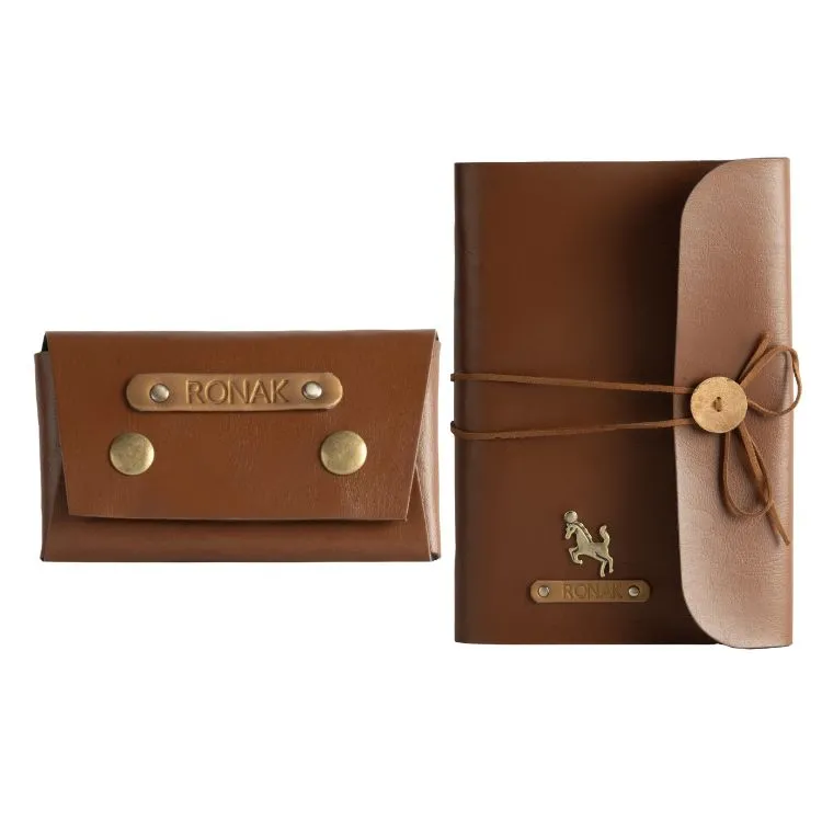 Personalized A5 Vegan Leather Diary and Visiting Card Holder